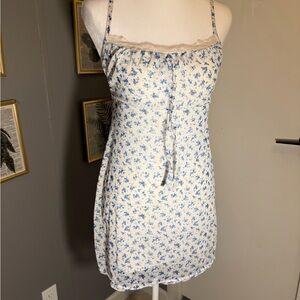 PrettyLittleThing White and Blue Floral Mini Dress